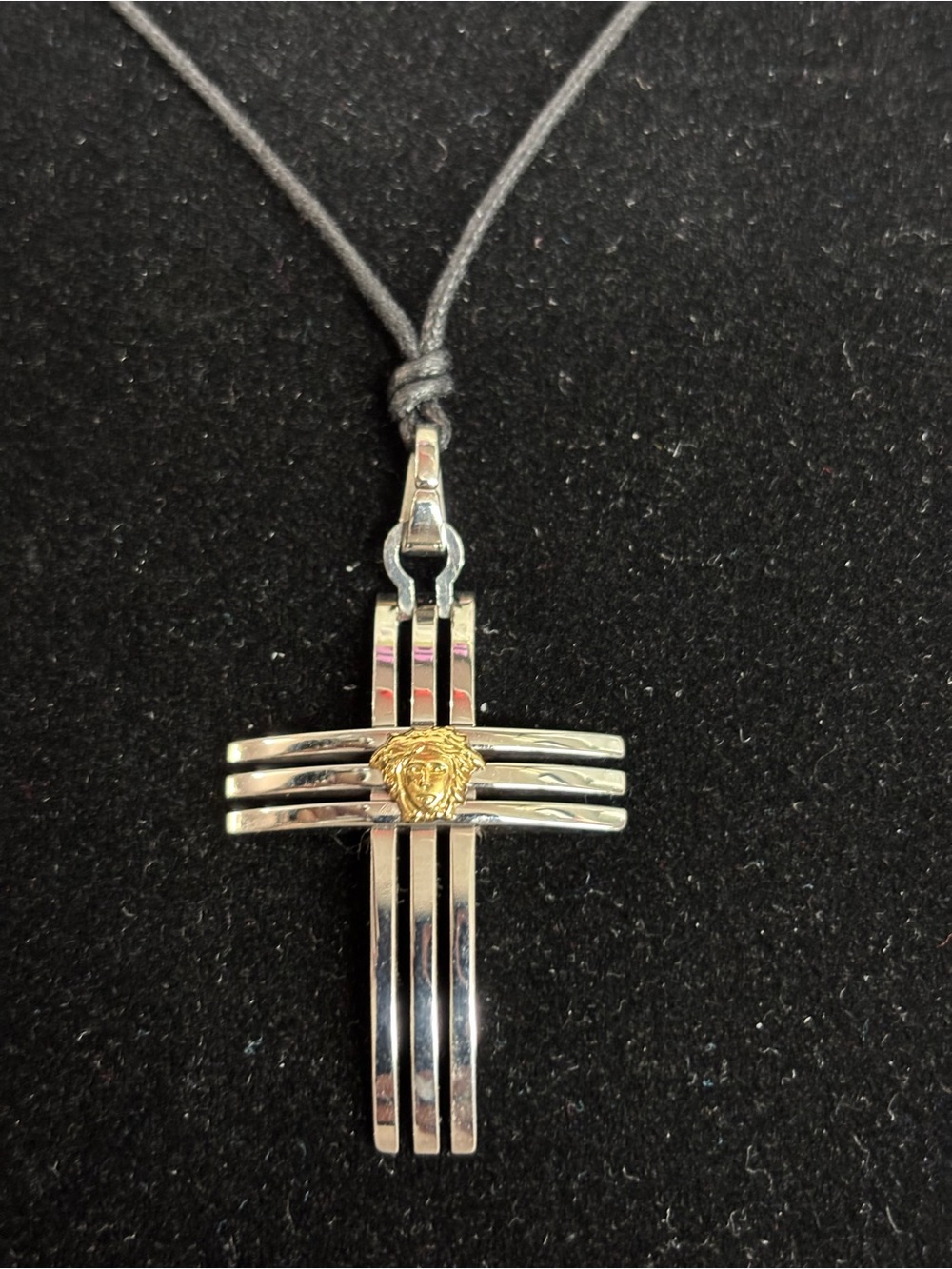 Like new Stainless Steel Cross Pendant Adjustable Rope Necklace Unisex